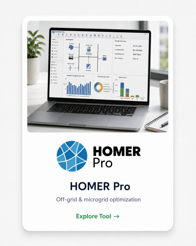 HOMER Pro hybrid energy modelling — visit the official tool website (opens in a new tab)
